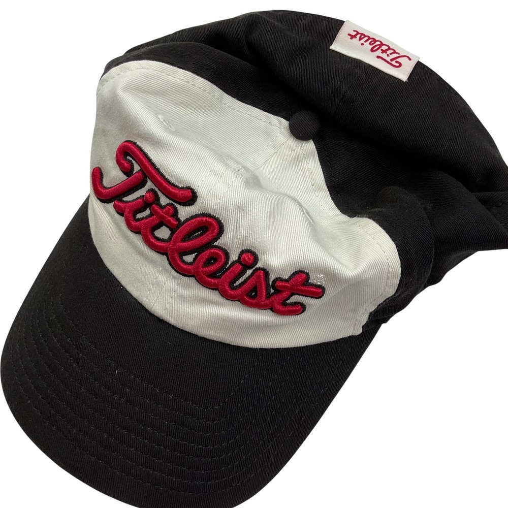 Titleist Golf Hat Black White Red Script Logo A-Flex Stretch Fit Cap M/L